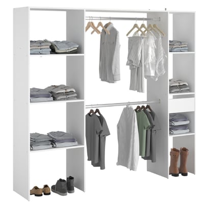 Armoire Botan 198cm, 6 étagères, 2 tringles à vêtements & 1 tiroir - blanc Armoire Botan 198cm, 6 étagères, 2 tringles à vêtements & 1 tiroir - blanc
