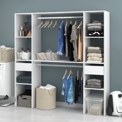 Armoire Botan 176cm, 6 étagères, 2 tringles à vêtements & 2 tiroirs - blanc Armoire Botan 176cm, 6 étagères, 2 tringles à vêtements & 2 tiroirs - blanc