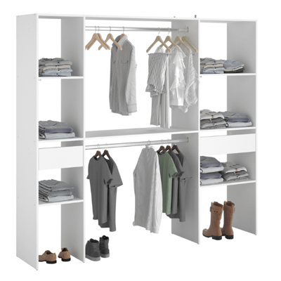 Armoire Botan 198cm, 6 étagères, 2 tringles à vêtements & 2 tiroirs - blanc Armoire Botan 198cm, 6 étagères, 2 tringles à vêtements & 2 tiroirs - blanc