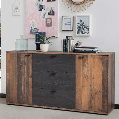Bahut Atnalta 165x40 cm-Bois ancien/bois brûlé
