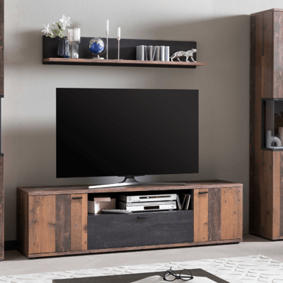 Meuble TV Atnalta 180x40 cm-Bois ancien/bois brûlé Meuble TV Atnalta 180x40 cm-Bois ancien/bois brûlé