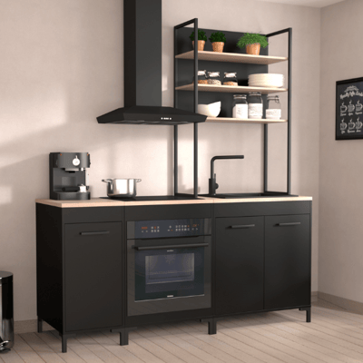 Combinaison de cuisine Cobalt 4 | sans appareils | noir / décor chêne