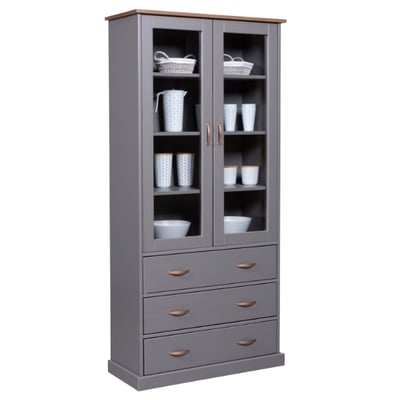 Vitrine Cerci 190x39x90cm - 2 portes & 3 tiroirs - gris Vitrine Cerci 190x39x90cm - 2 portes & 3 tiroirs - gris