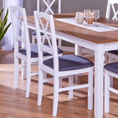 Chaise de salle à manger Zofia avec coussin d'assise - bois pin laqué blanc Chaise de salle à manger Zofia avec coussin d'assise - bois pin laqué blanc