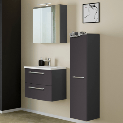 Salle de bain Gene: armoire de toilette, meuble évier, colonne - graphite Salle de bain Gene: armoire de toilette, meuble évier, colonne - graphite