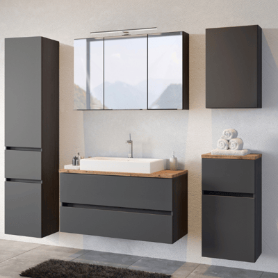 Salle de bains Pisca: armoires suspendues, armoire de toilette, meuble évier, colonne - gris graphite