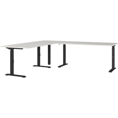 Bureau d'angle Cornel - 240x220x91cm - réglable - gris clair/noir Bureau d'angle Cornel - 240x220x91cm - réglable - gris clair/noir