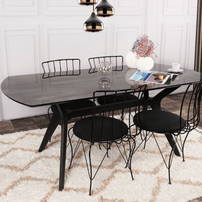 Table de salle à manger Vella | 180 cm de largeur | 100% MDF | Pieds en plastique | Noir Table de salle à manger Vella | 180 cm de largeur | 100% MDF | Pieds en plastique | Noir