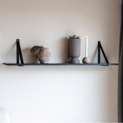 Etagère murale noire avec sangles en cuir - 120x20 cm Etagère murale noire avec sangles en cuir - 120x20 cm