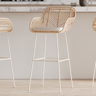Tabouret de bar Bali - 51x47x92.5cm - avec coussin - rotin/blanc Tabouret de bar Bali - 51x47x92.5cm - avec coussin - rotin/blanc