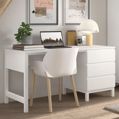 Bureau Eva - 140x70x75cm - avec trois tiroirs - blanc