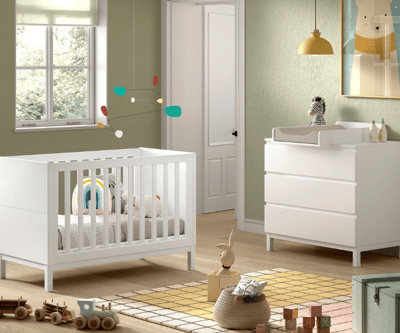 Chambre junior Eva: lit junior 70x140cm, commode avec planche à langer - blanc