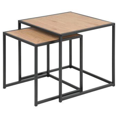 Ensemble de tables gigognes en chêne Seaford, base en acier noir, 50cm