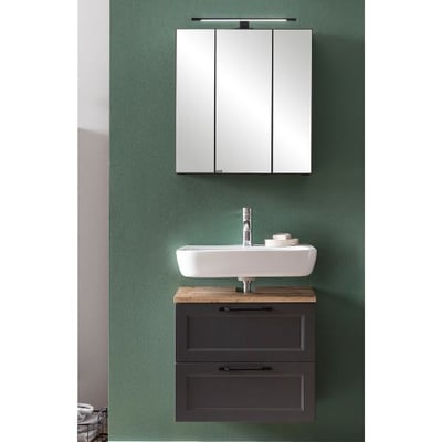Ensemble de salle de bain Meran | Meuble lavabo, armoire de toilette avec éclairage | Gris