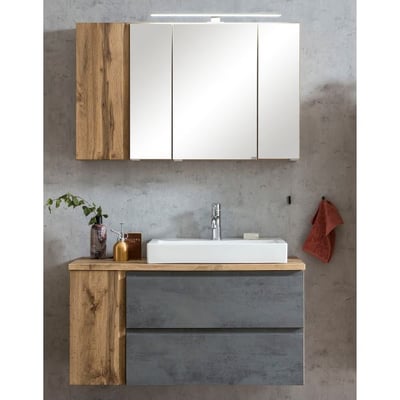 Ensemble de salle de bains Varese | Meuble lavabo et armoire de toilette | Wotan Oak / Concrete design Ensemble de salle de bains Varese | Meuble lavabo et armoire de toilette | Wotan Oak / Concrete design