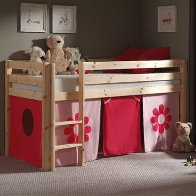 Lit mi-hauteur Charlotte avec tente de lit Fleurs - bois de pin