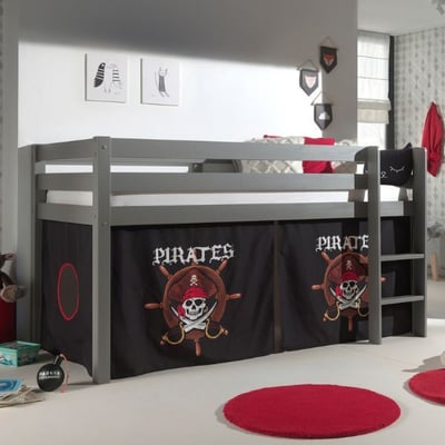 Lit mi-hauteur Charlotte avec tente de lit Pirates - gris Lit mi-hauteur Charlotte avec tente de lit Pirates - gris