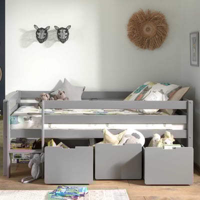 Lit mi-hauteur Pip avec 3 tiroirs 90 x 200 bois de pin - gris Lit mi-hauteur Pip avec 3 tiroirs 90 x 200 bois de pin - gris