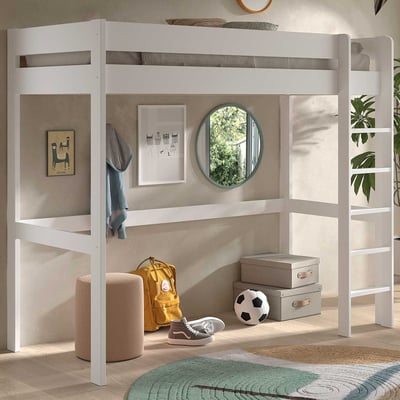 Lit mezzanine Primo - 90x200cm - bois de pin massif - blanc