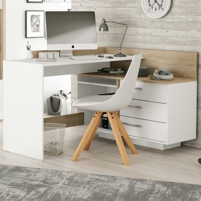 Bureau d'angle Thalita-chêne brossé/blanc mat 