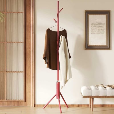Porte-manteau sur pied Kassie | Ø48 x 174 cm | Rouge / Métal