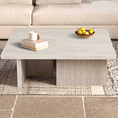 Lot de 2 tables basses Arallo - 120x120x38cm - travertin