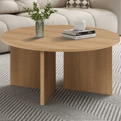 Table basse Drasir - Ø90x42cm - décor chêne