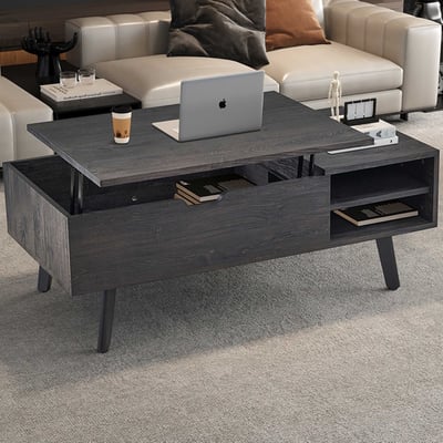 Table basse Justine - 120x60x45cm - réglable - avec rangement - marron foncé