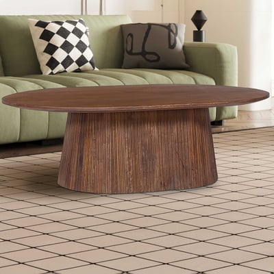 Table basse ovale Miguel 120 cm brun clair | Structure en bois massif et plateau Mango | H-H 37 x L-L 120 x P-P 70 cm