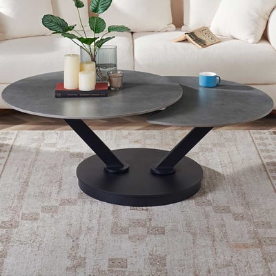 Table basse Nara - Ø85x45cm - pivotable - métal et pierre - gris