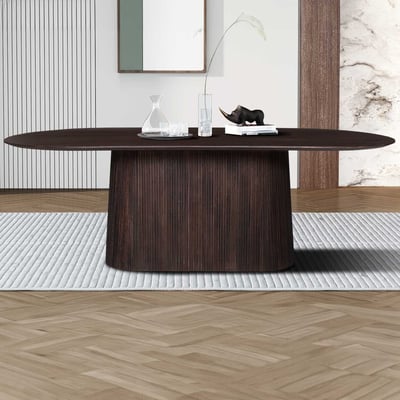 Table de salle à manger Miguel Ovale 230cm brun foncé | Structure et plateau en bois de mango massif