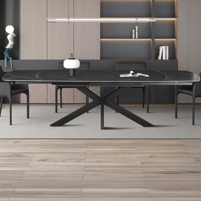 Table à manger extensible Aries - 160/240x90x77cm - pierre frittée - marbre noir