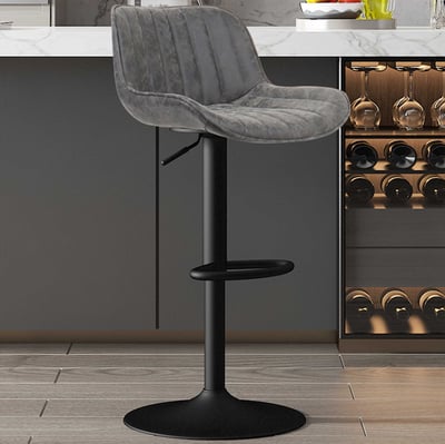 Fenna' Tabouret de bar en PU gris | Pieds en métal | 84-105 x 48 x 49.5cm