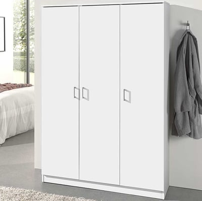 Armoire de rangement Ray 120cm à 3 portes et 4 tablettes - blanc