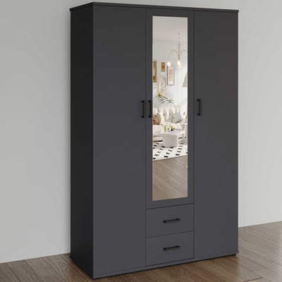 Armoire Marc avec miroir - 3 portes & 2 tiroirs - gris foncé