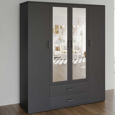 Armoire Marc avec miroir - 4 portes & 2 tiroirs - gris foncé