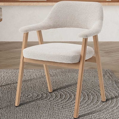 Chaise de salle à manger Coralie - 64x59.5x83cm - bois de chêne massif/tissu beige