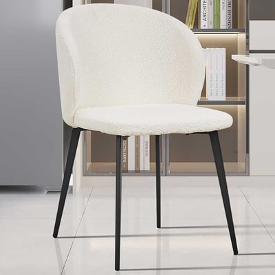 Chaise bouclée blanche Toledo | Pieds en métal | H80 x L51 x P55 cm