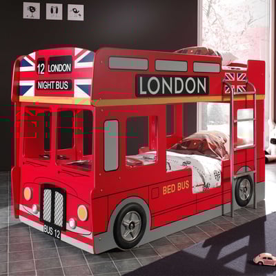 Lit superposé bus londonien 90x200 cm avec éclairage LED Lit superposé bus londonien 90x200 cm avec éclairage LED