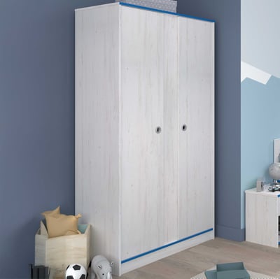 Armoire Smiley 90cm à 2 portes - blanc/rose ou blanc/bleu