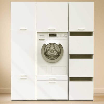 Meubles pour buanderie Linea - 166x67x200cm - 8 portes & 1 tiroir - blanc