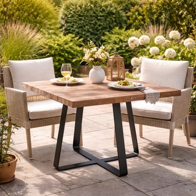 Table de jardin Margarite Gescova - Teck recyclé et fer - 80x80 cm - Brun