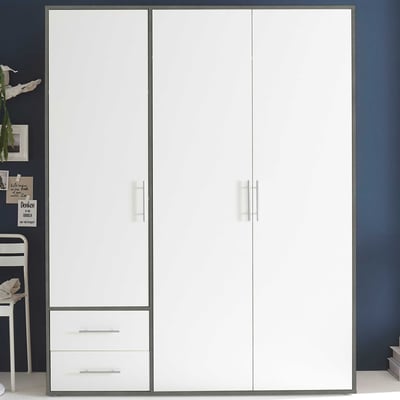 Armoire Valencia - 155x60x195cm - 3 portes & 2 tiroirs - blanc/anthracite