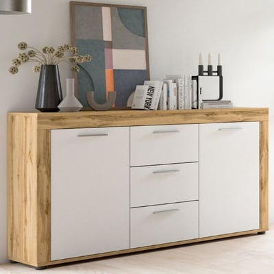 Enfilade Jam 125x35x80cm - 2 portes & 3 tiroirs - chêne Wotan/blanc