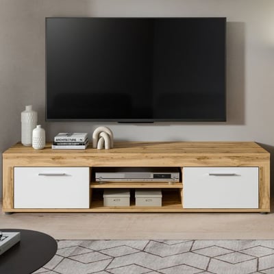 Meuble TV Jam - 160x40x37cm - 2 portes - chêne Wotan/blanc