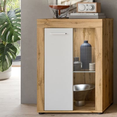 Vitrine Jam - 60x35x86cm - 1 porte - chêne Wotan/blanc
