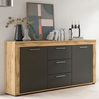 Enfilade Jam 125x35x80cm - 2 portes & 3 tiroirs - chêne Wotan/anthracite