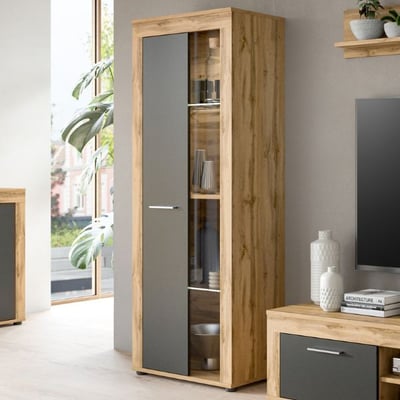 Vitrine Jam - 60x35x159cm - 1 porte - chêne Wotan/anthracite