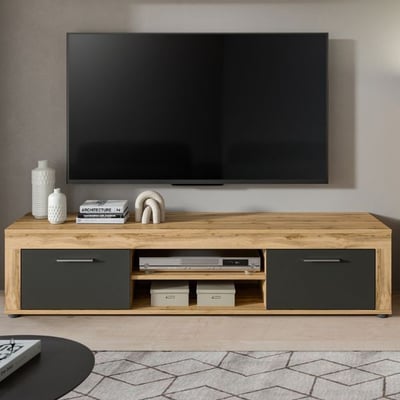 Meuble TV Jam - 160x40x37cm - 2 portes - chêne Wotan/anthracite