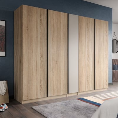 Armoire Oakland - 230x183x53 cm - 5 portes - chêne Sonoma